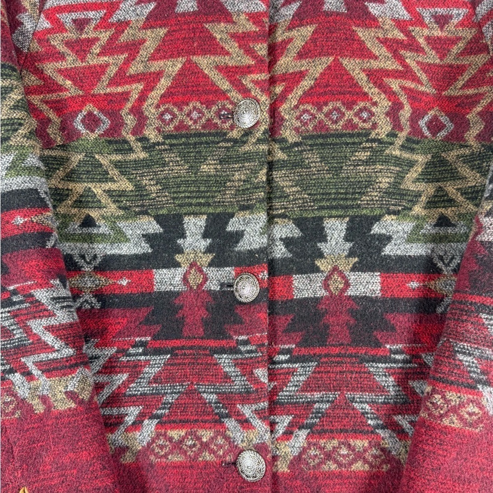 Coldwater Creek Women's Aztec Button-up Blazer Red/Green/Black/Gold Size 14 - Picture 2 of 14